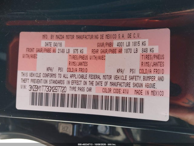 Aukcja sprzedaży 2016 Mazda Mazda3 I Sport, vin: 3MZBM1T73GM297720, numer aukcji: 46334713