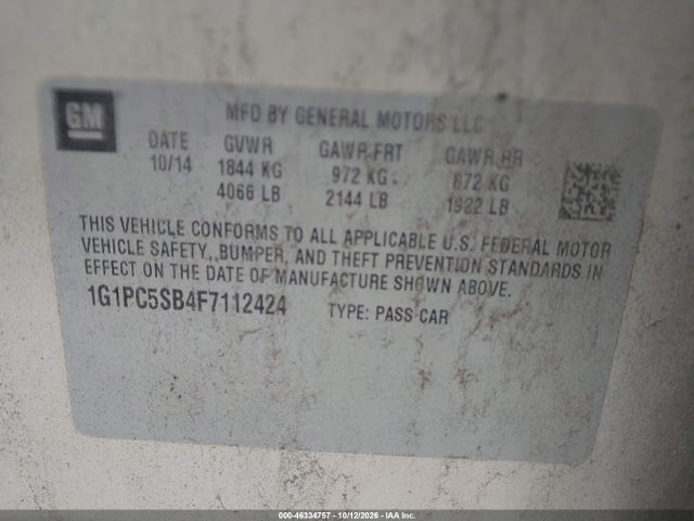 Продажа на аукционе авто 2015 Chevrolet Cruze 1lt Auto, vin: 1G1PC5SB4F7112424, номер лота: 46334757