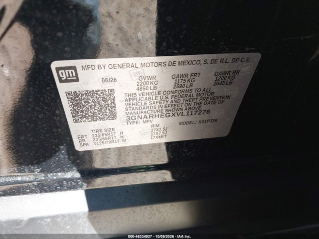46334927 :رقم المزاد ، 3GNARHEGXVL117276 vin ، 2027 Chevrolet Equinox مزاد بيع