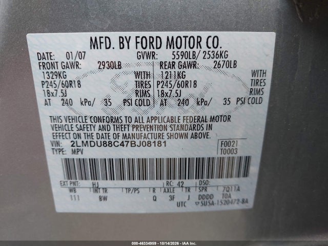 Продаж на аукціоні авто 2007 Lincoln Mkx, vin: 2LMDU88C47BJ08181, номер лоту: 46334959