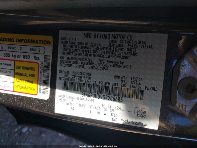 Продаж на аукціоні авто 2016 Ford Fusion Se, vin: 3FA6P0HD9GR286685, номер лоту: 46334985