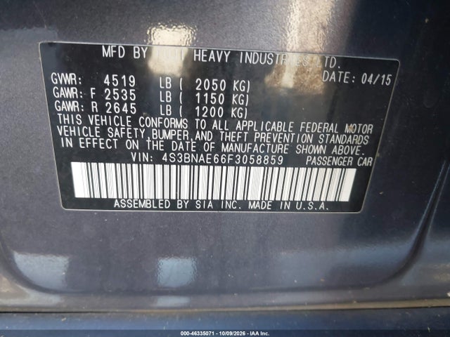 Продаж на аукціоні авто 2015 Subaru Legacy 2.5i Premium, vin: 4S3BNAE66F3058859, номер лоту: 46335071