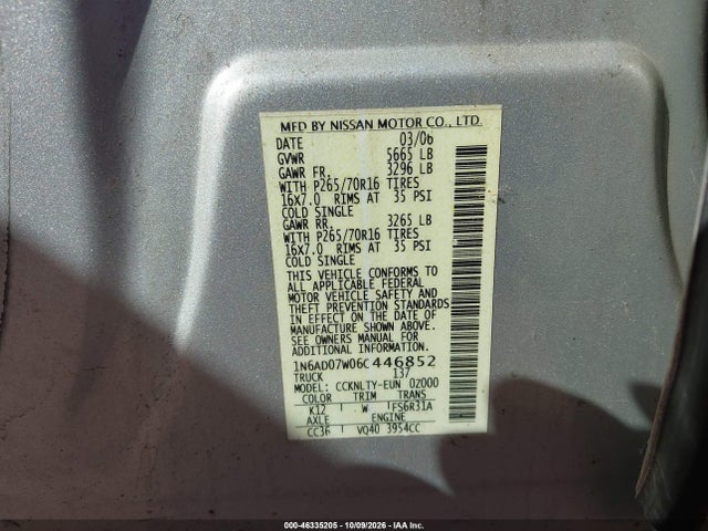 Aukcja sprzedaży 2006 Nissan Frontier Se, vin: 1N6AD07W06C446852, numer aukcji: 46335205