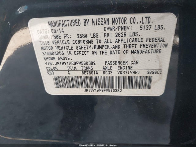 Продаж на аукціоні авто 2015 Infiniti Q70 3.7x, vin: JN1BY1AR9FM560382, номер лоту: 46335275