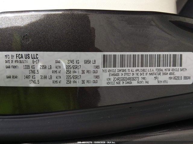 Продаж на аукціоні авто 2017 Dodge Grand Caravan Se, vin: 2C4RDGBG5HR836273, номер лоту: 46335276
