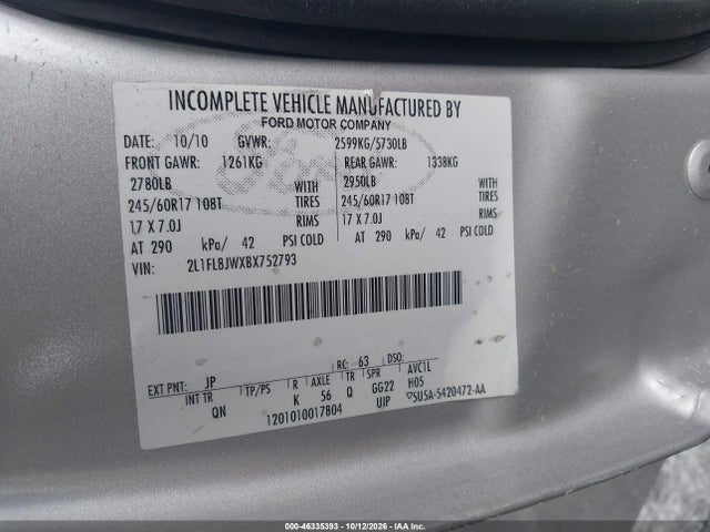 46335393 :رقم المزاد ، 2L1FL8JWXBX752793 vin ، 2011 Lincoln Town Car Executive مزاد بيع