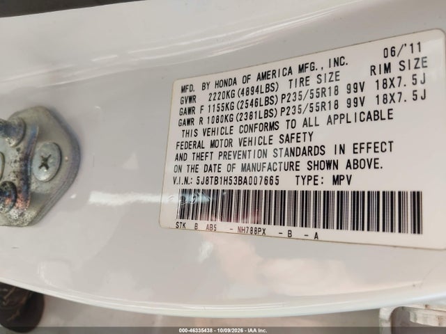 Aukcja sprzedaży 2011 Acura Rdx, vin: 5J8TB1H53BA007665, numer aukcji: 46335438
