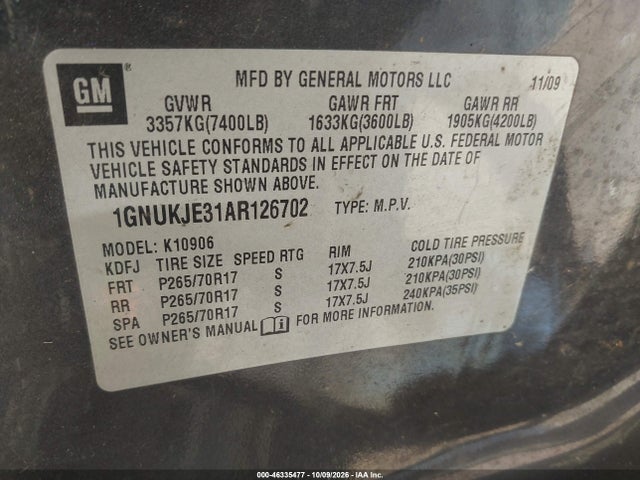 Продажа на аукционе авто 2010 Chevrolet Suburban 1500 Lt1, vin: 1GNUKJE31AR126702, номер лота: 46335477