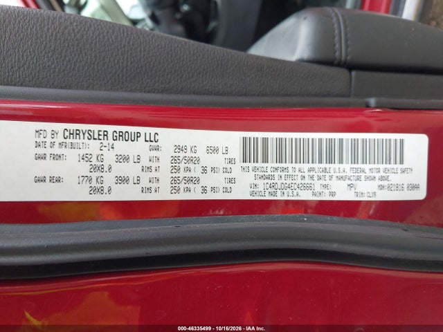 Aukcja sprzedaży 2014 Dodge Durango Limited, vin: 1C4RDJDG4EC426661, numer aukcji: 46335499