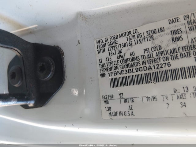 2012 Ford E-350 Super Duty Xl მანქანა იყიდება აუქციონზე, vin: 1FBNE3BL9CDA12276, აუქციონის ნომერი: 46335546