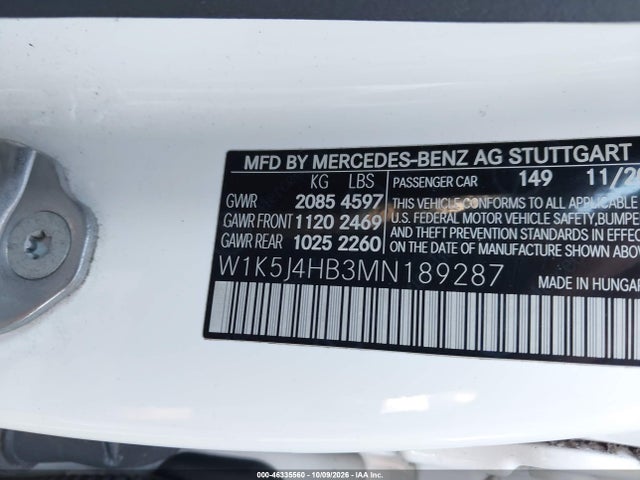Продаж на аукціоні авто 2021 Mercedes-benz Cla 250 4matic, vin: W1K5J4HB3MN189287, номер лоту: 46335560