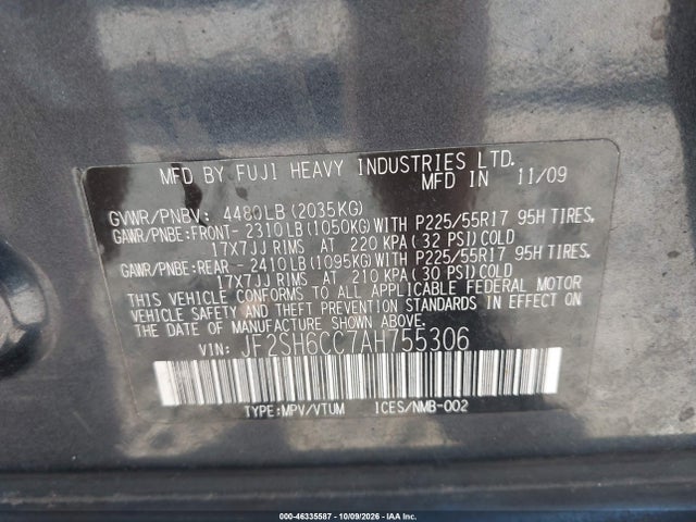 Продажа на аукционе авто 2010 Subaru Forester 2.5x Premium, vin: JF2SH6CC7AH755306, номер лота: 46335587