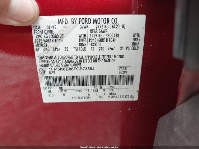 2013 Ford Explorer Limited მანქანა იყიდება აუქციონზე, vin: 1FM5K7F82DGB24172, აუქციონის ნომერი: 46335648