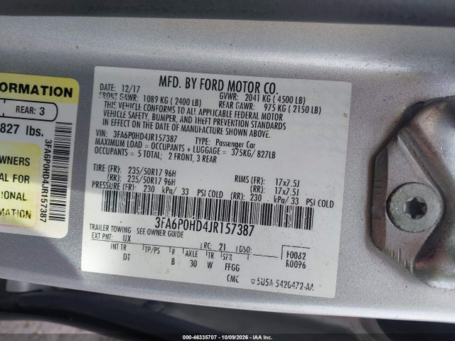 2018 Ford Fusion Se მანქანა იყიდება აუქციონზე, vin: 3FA6P0HD4JR157387, აუქციონის ნომერი: 46335707