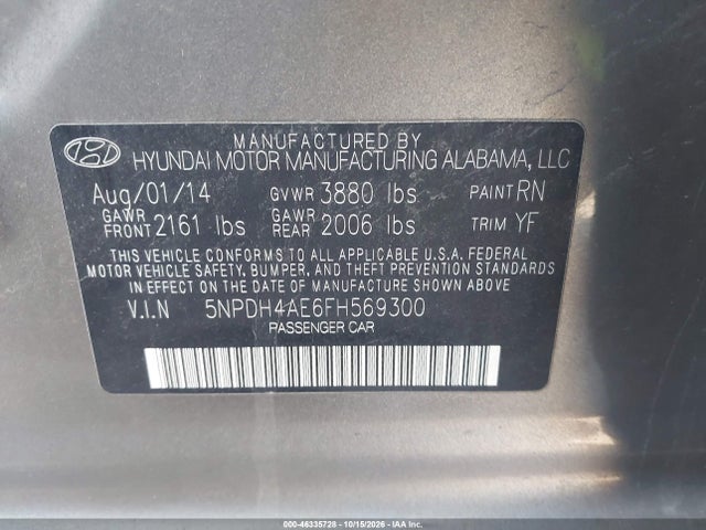 Продажа на аукционе авто 2015 Hyundai Elantra Se, vin: 5NPDH4AE6FH569300, номер лота: 46335728