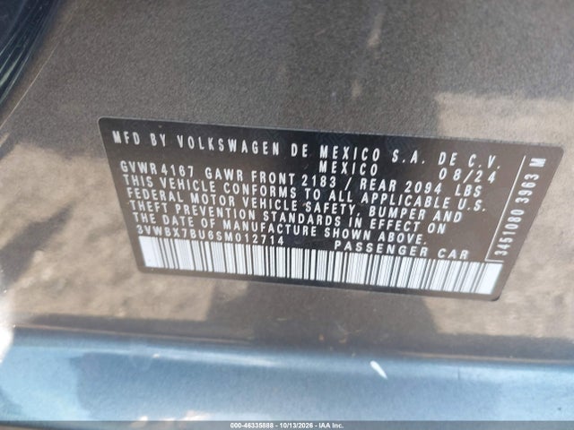 46335888 :رقم المزاد ، 3VWBX7BU6SM012714 vin ، 2025 Volkswagen Jetta 1.5t Sport مزاد بيع