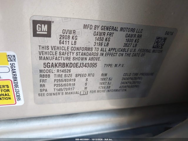 Продажа на аукционе авто 2014 Buick Enclave Leather, vin: 5GAKRBKD0EJ343095, номер лота: 46335891