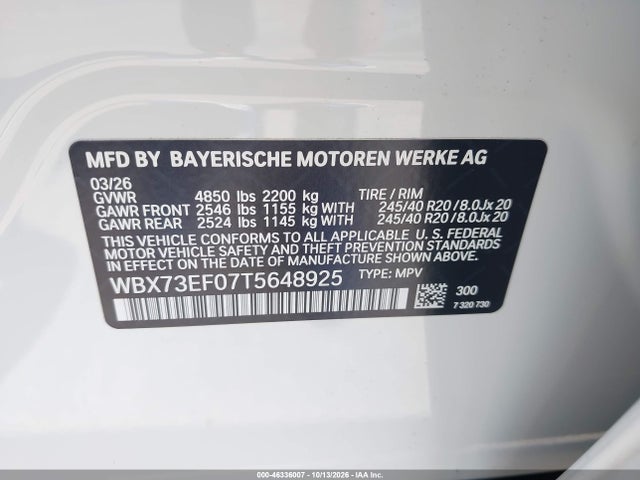 2026 Bmw X1 Xdrive28i მანქანა იყიდება აუქციონზე, vin: WBX73EF07T5648925, აუქციონის ნომერი: 46336007