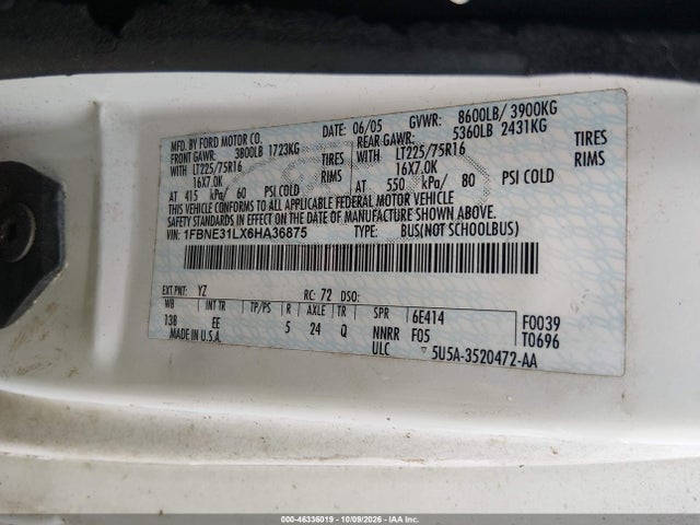 Продаж на аукціоні авто 2006 Ford E-350 Super Duty Chateau/xl/xlt, vin: 1FBNE31LX6HA36875, номер лоту: 46336019