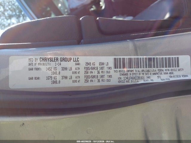 2014 Jeep Grand Cherokee Laredo მანქანა იყიდება აუქციონზე, vin: 1C4RJFAGXEC391831, აუქციონის ნომერი: 46336028