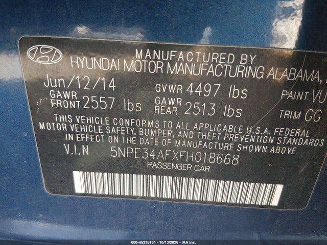 Продаж на аукціоні авто 2015 Hyundai Sonata Limited, vin: 5NPE34AFXFH018668, номер лоту: 46336161