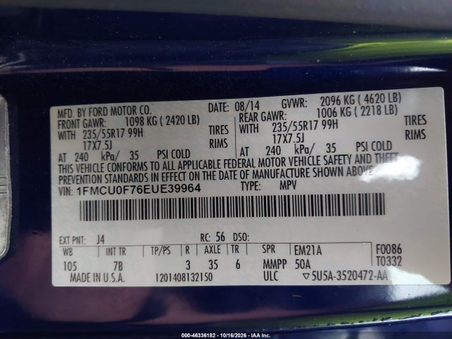 Продаж на аукціоні авто 2014 Ford Escape S, vin: 1FMCU0F76EUE39964, номер лоту: 46336182