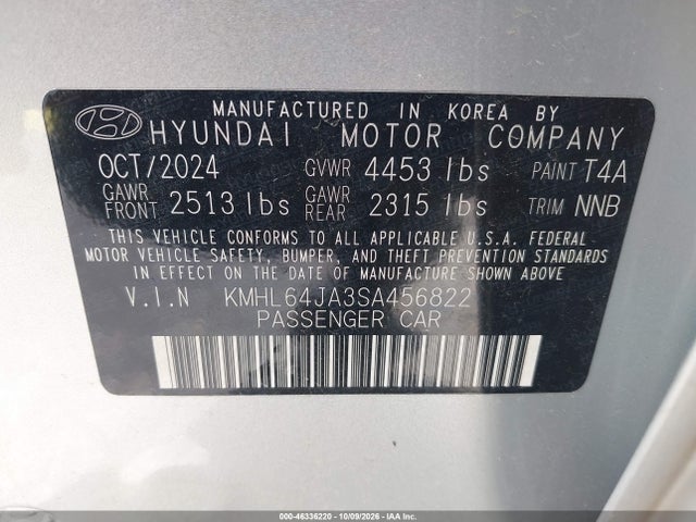 46336220 :رقم المزاد ، KMHL64JA3SA456822 vin ، 2025 Hyundai Sonata Sel مزاد بيع