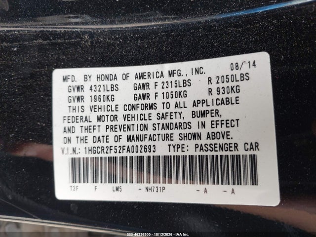 1HGCR2F52FA002693 Honda Accord Sport