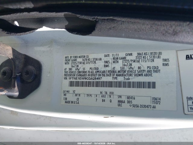 Продажа на аукционе авто 2012 Ford E-150 Commercial, vin: 1FTNE1EW9CDA28497, номер лота: 46336347