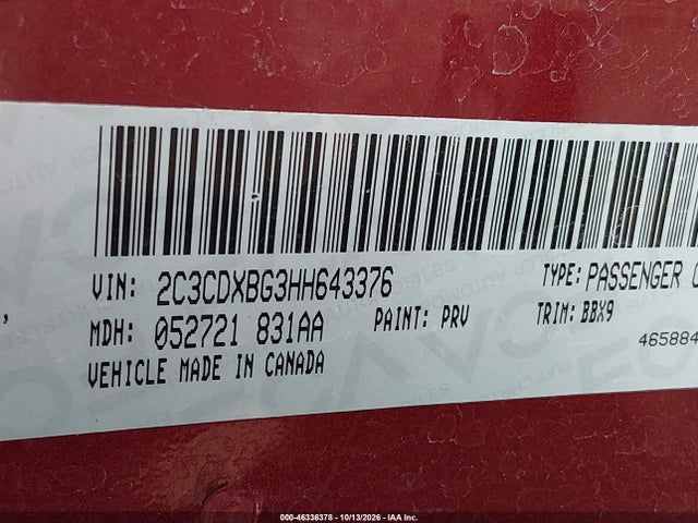 Aukcja sprzedaży 2017 Dodge Charger Se Rwd, vin: 2C3CDXBG3HH643376, numer aukcji: 46336378