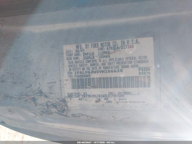 46336447 :رقم المزاد ، 1FALP62W0VH166630 vin ، 1997 Ford Thunderbird Lx مزاد بيع