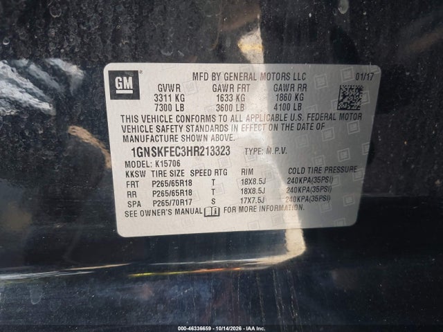 46336659 :رقم المزاد ، 1GNSKFEC3HR213323 vin ، 2017 Chevrolet Tahoe Commercial Fleet مزاد بيع