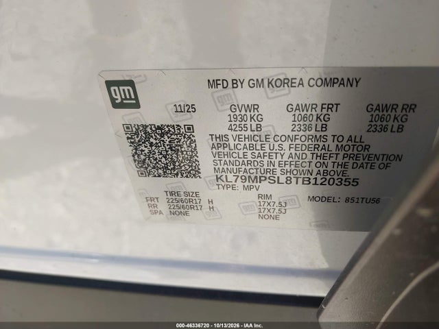 46336720 :رقم المزاد ، KL79MPSL8TB120355 vin ، 2026 Chevrolet Trailblazer Fwd Lt مزاد بيع