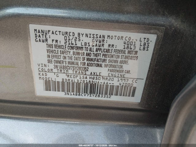 46336727 :رقم المزاد ، 3N1AB8CV7SY283352 vin ، 2025 Nissan Sentra Sv مزاد بيع