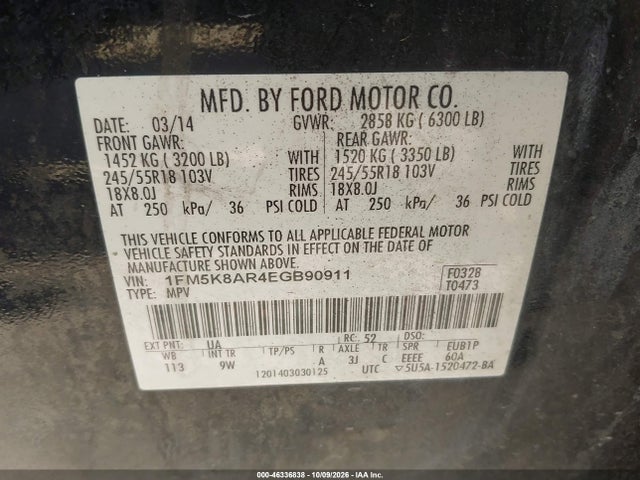 1FM5K8AR4EGB90911 Ford Utility Police Interceptor