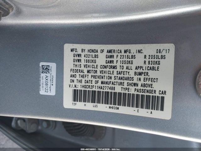 Продажа на аукционе авто 2017 Honda Accord Sport Se, vin: 1HGCR2F11HA277486, номер лота: 46336893