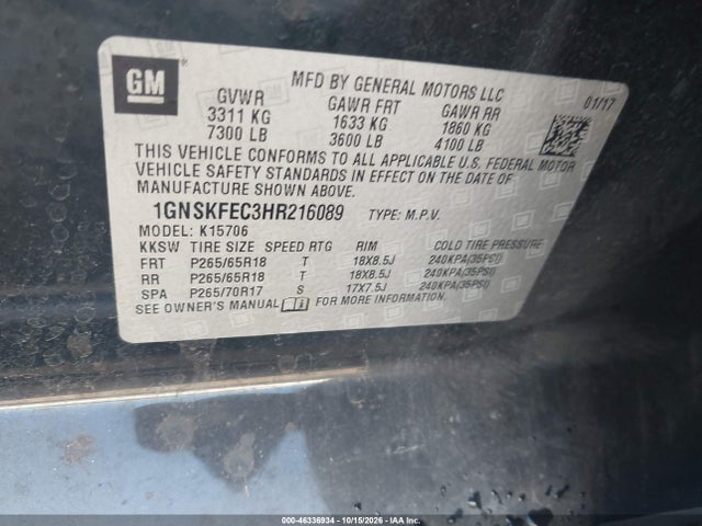 Aukcja sprzedaży 2017 Chevrolet Tahoe Commercial Fleet, vin: 1GNSKFEC3HR216089, numer aukcji: 46336934