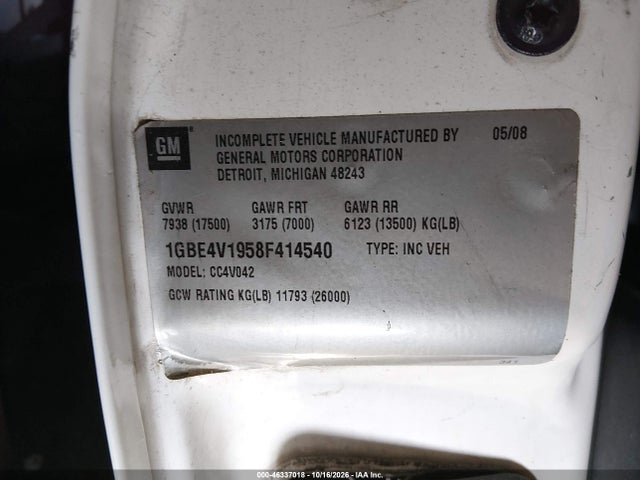 46337018 :رقم المزاد ، 1GBE4V1958F414540 vin ، 2008 Chevrolet Bus Cc4500 مزاد بيع
