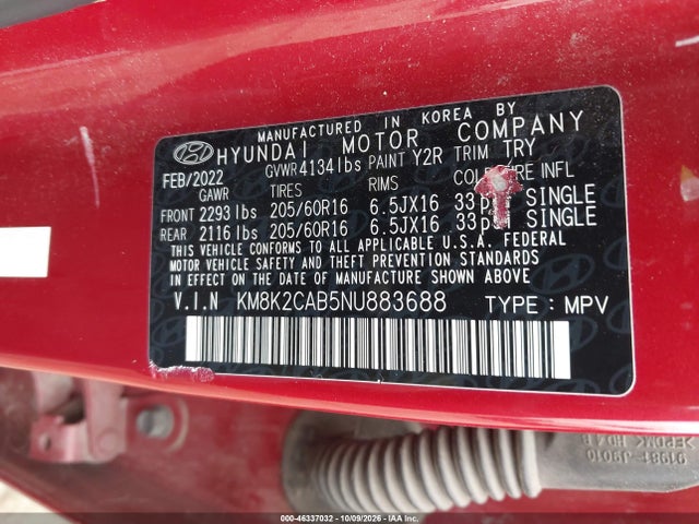 KM8K2CAB5NU883688 Hyundai Kona Se