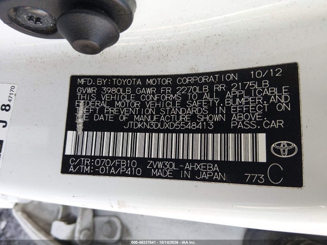 46337041 :رقم المزاد ، JTDKN3DUXD5548413 vin ، 2013 Toyota Prius Three مزاد بيع