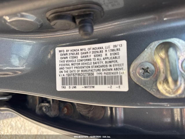 46337075 :رقم المزاد ، 19XFB2F86DE275656 vin ، 2013 Honda Civic Ex مزاد بيع