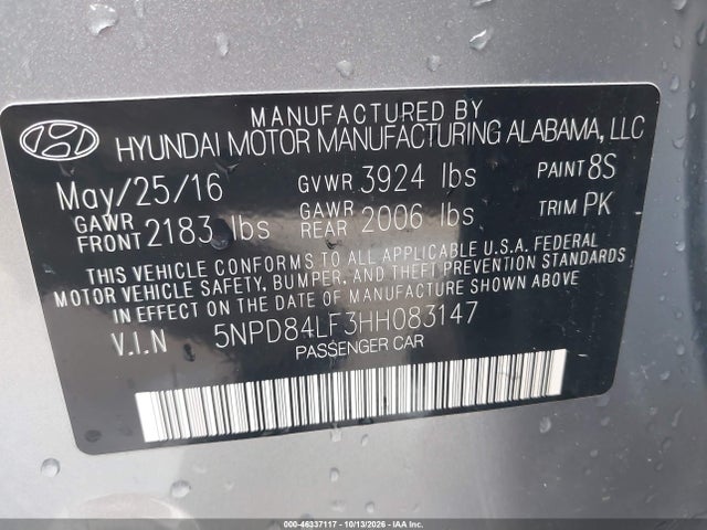 Aukcja sprzedaży 2017 Hyundai Elantra Se, vin: 5NPD84LF3HH083147, numer aukcji: 46337117