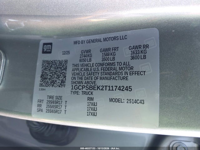Aukcja sprzedaży 2026 Chevrolet Colorado Wt, Rwd, vin: 1GCPSBEK2T1174245, numer aukcji: 46337133