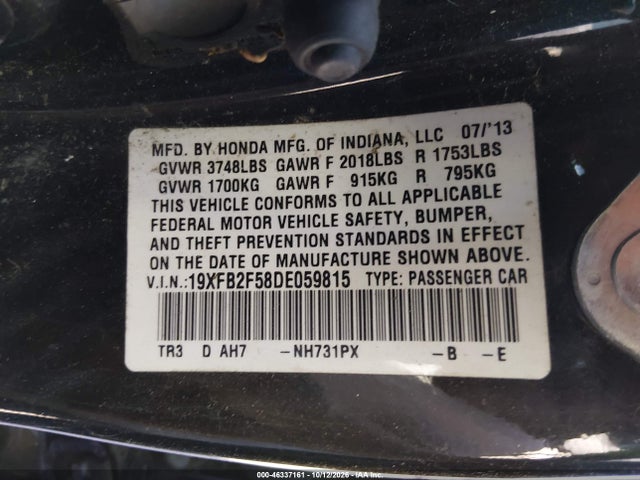 2013 Honda Civic Lx მანქანა იყიდება აუქციონზე, vin: 19XFB2F58DE059815, აუქციონის ნომერი: 46337161