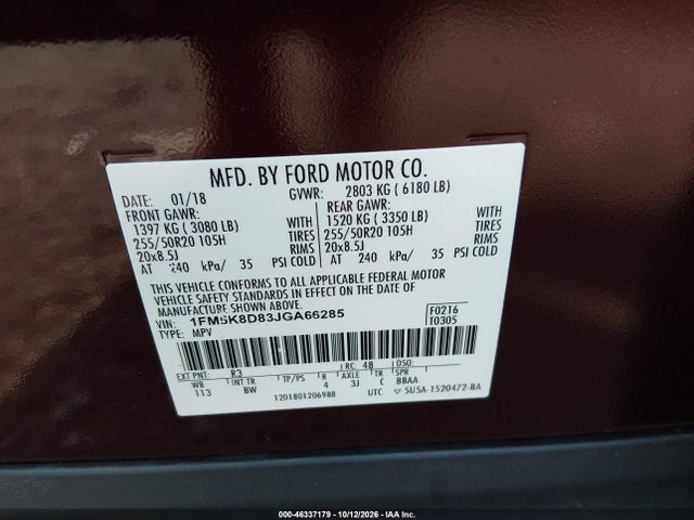 Продаж на аукціоні авто 2018 Ford Explorer Xlt, vin: 1FM5K8D83JGA66285, номер лоту: 46337179