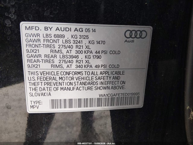 Aukcja sprzedaży 2014 Audi Q7 3.0t S Line Prestige, vin: WA1CGAFE7ED019995, numer aukcji: 46337181