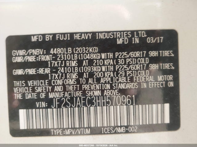 Subaru Forester 2.5i Premium 2017 JF2SJAEC3HH570961 Image 9