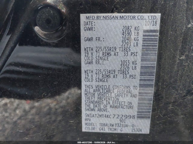 Продажа на аукционе авто 2019 Nissan Rogue Sl, vin: 5N1AT2MT4KC722998, номер лота: 46337290