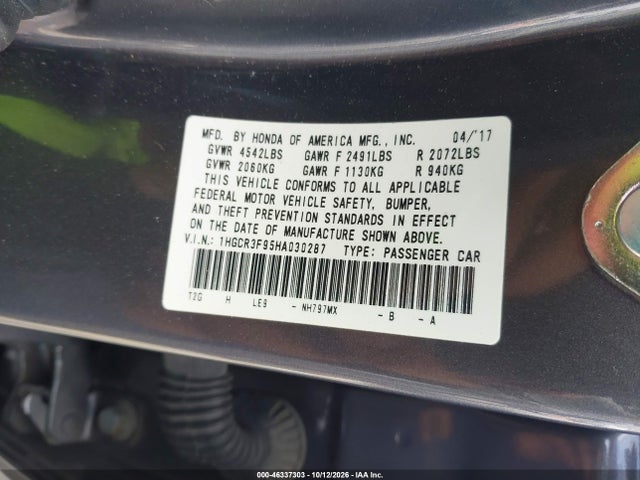 Продаж на аукціоні авто 2017 Honda Accord Touring V6, vin: 1HGCR3F95HA030287, номер лоту: 46337303