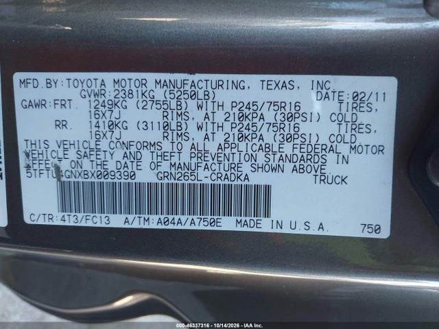 Aukcja sprzedaży 2011 Toyota Tacoma Prerunner V6, vin: 5TFTU4GNXBX009390, numer aukcji: 46337316